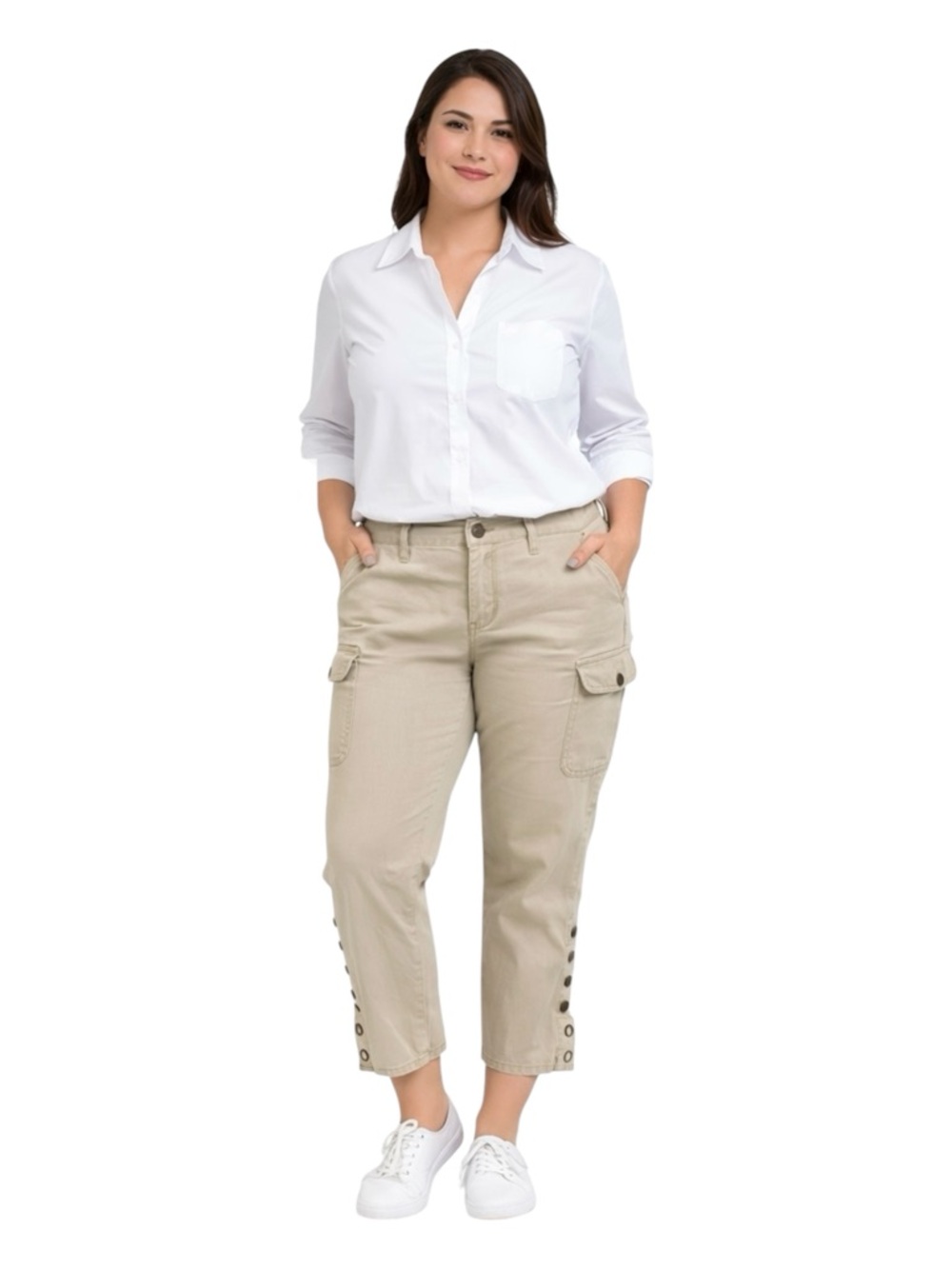 Lauren Jeans Company Ralph Lauren Khaki Cargo Pants Button Hem Size 14